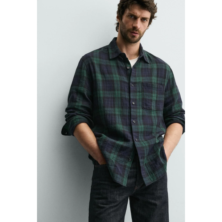 РУБАШКА В КЛЕТКУ ИЗ РЕЛЬЕФНОЙ ТКАНИ