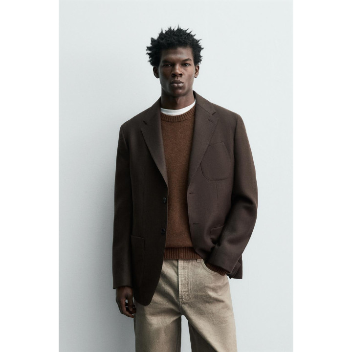 БЛЕЙЗЕР ИЗ 100% ШЕРСТЯНОЙ ФЛАНЕЛИ