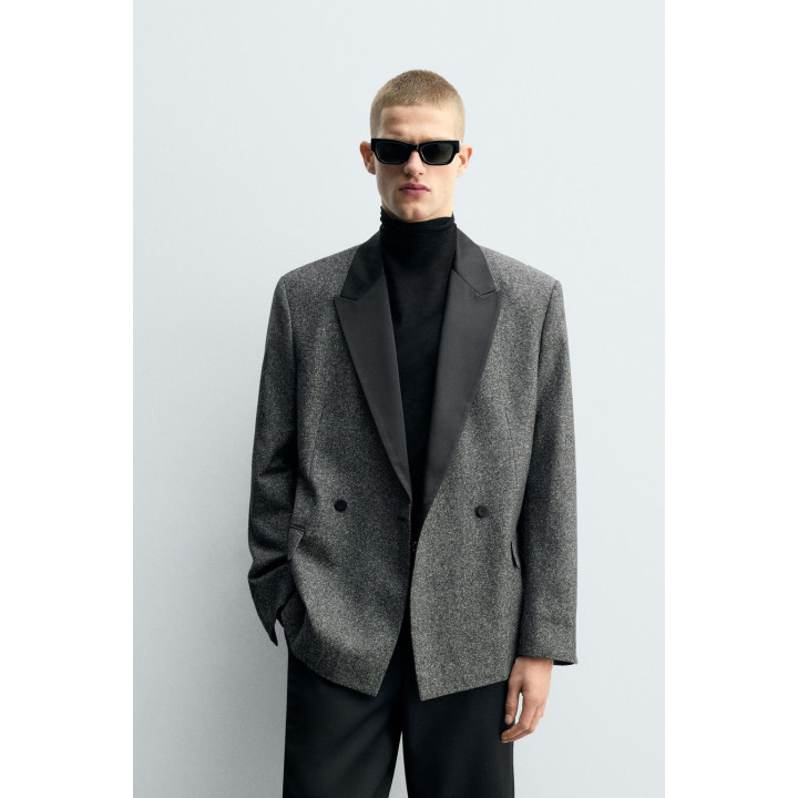 Пиджак с контрастным текстурным двубортным покроем