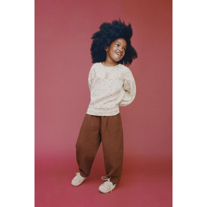 Блуза из хлопковой мусели с цветочным принтом