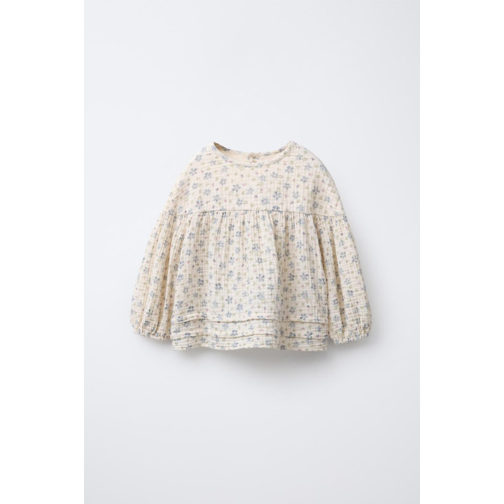 Блуза из хлопковой мусели с цветочным принтом