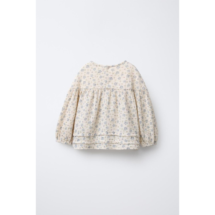 Блуза из хлопковой мусели с цветочным принтом