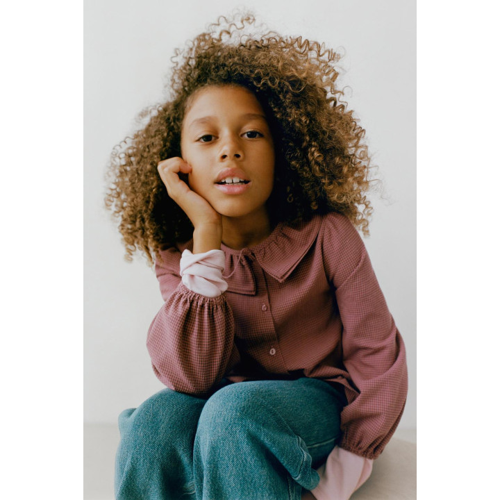 РУБАШКА В КЛЕТКУ ВИШИ С ДВОЙНЫМ ВОРОТНИКОМ