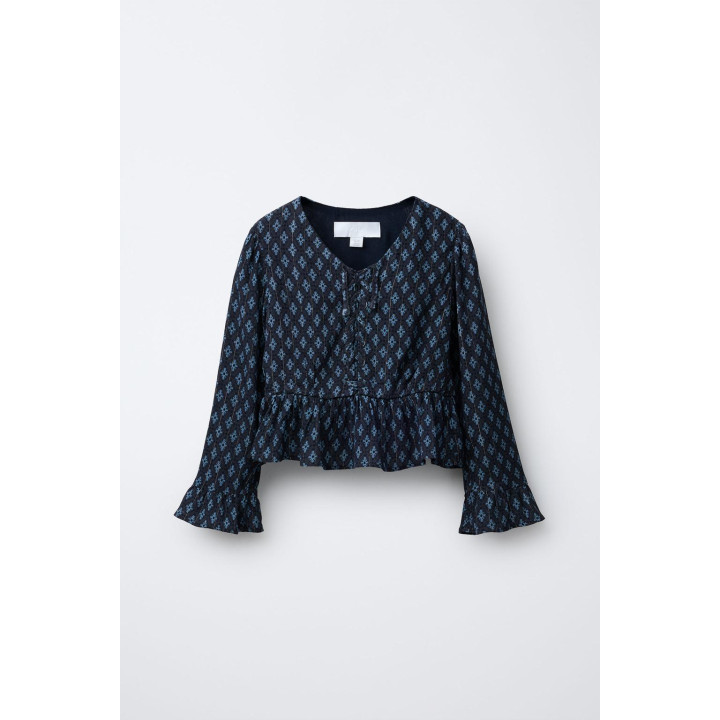 РУБАШКА С ЦВЕТОЧНЫМ ПРИНТОМ И БЛЁСТКАМИ