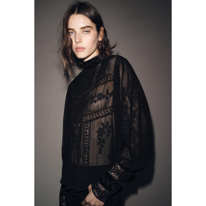 БЛУЗА С КРУЖЕВОМ ИЗ БАРХАТА — ZW COLLECTION