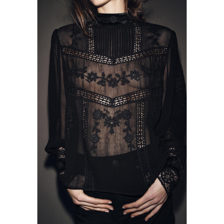 БЛУЗА С КРУЖЕВОМ ИЗ БАРХАТА — ZW COLLECTION