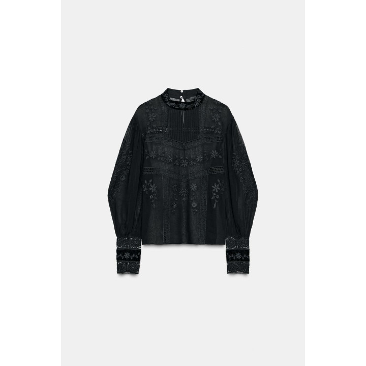 БЛУЗА С КРУЖЕВОМ ИЗ БАРХАТА — ZW COLLECTION