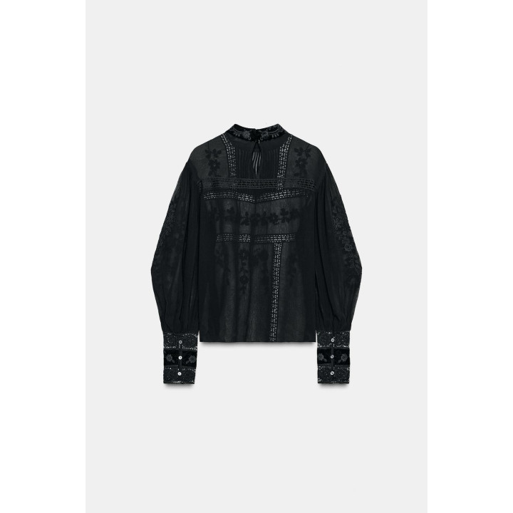 БЛУЗА С КРУЖЕВОМ ИЗ БАРХАТА — ZW COLLECTION