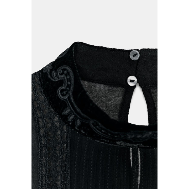 БЛУЗА С КРУЖЕВОМ ИЗ БАРХАТА — ZW COLLECTION