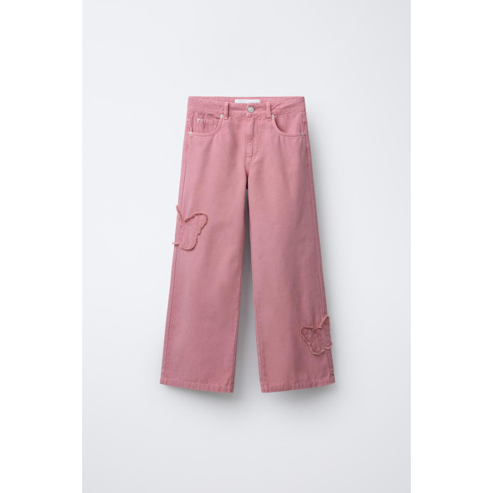 ДЖИНСЫ WIDE LEG С ВЫШИВКОЙ В ВИДЕ БАБОЧЕК