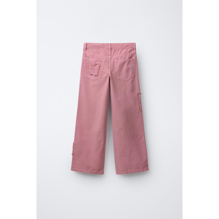 ДЖИНСЫ WIDE LEG С ВЫШИВКОЙ В ВИДЕ БАБОЧЕК