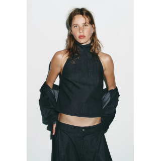 ДЖИНСОВЫЙ ТОП TRF С ГОРЛОВИНОЙ ХАЛТЕР