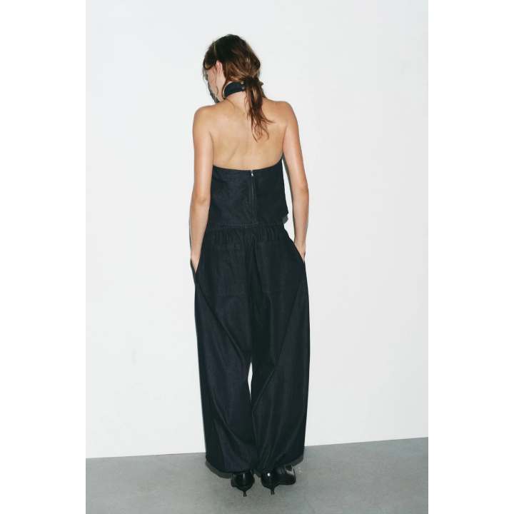 ДЖИНСОВЫЙ ТОП TRF С ГОРЛОВИНОЙ ХАЛТЕР