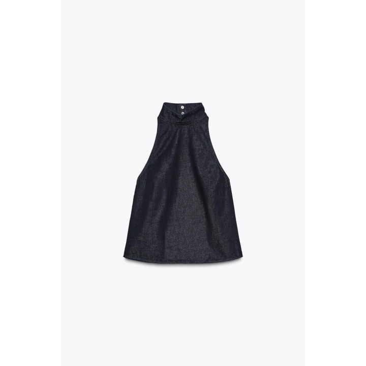 ДЖИНСОВЫЙ ТОП TRF С ГОРЛОВИНОЙ ХАЛТЕР