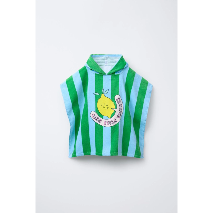 ПОЛОТЕНЦЕ ПОНЧО В ПОЛОСКУ С ПРИНТОМ «ЛИМОН»