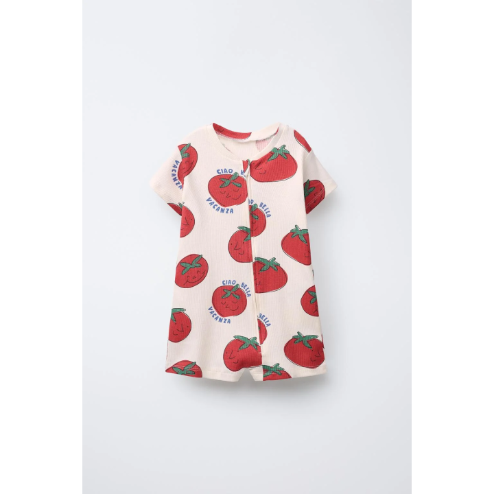Комбинезон для сна с короткими рукавами и принтом помидора, 1-18 месяцев