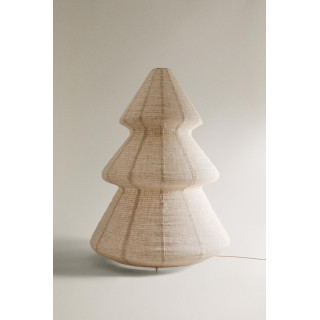 Лампа в форме дерева с абажуром из светлого бежевого льна