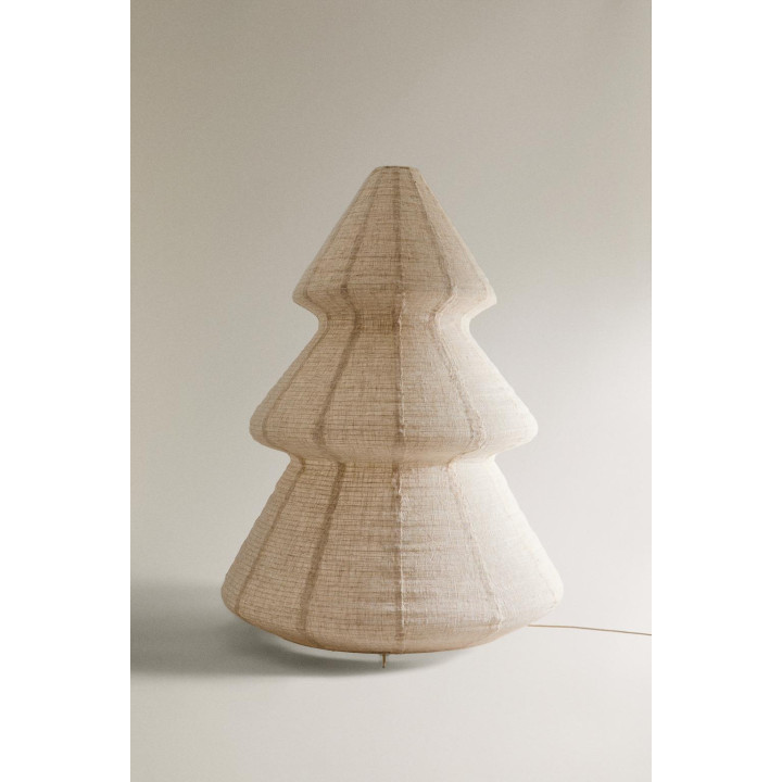 Лампа в форме дерева с абажуром из светлого бежевого льна