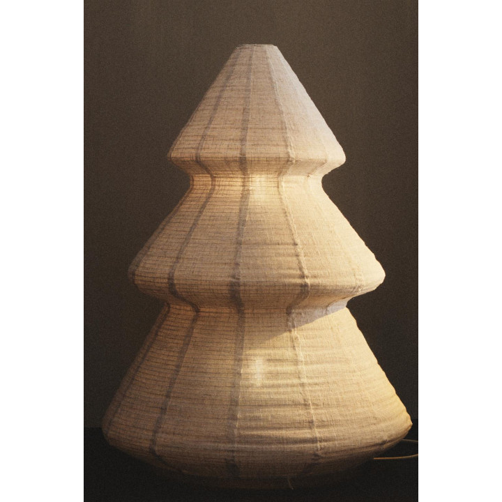 Лампа в форме дерева с абажуром из светлого бежевого льна