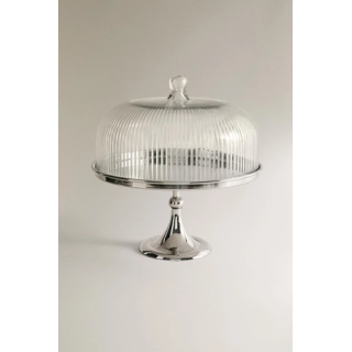 METAL AND GLASS CAKE DISH