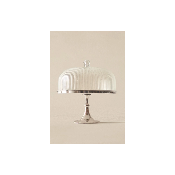 METAL AND GLASS CAKE DISH