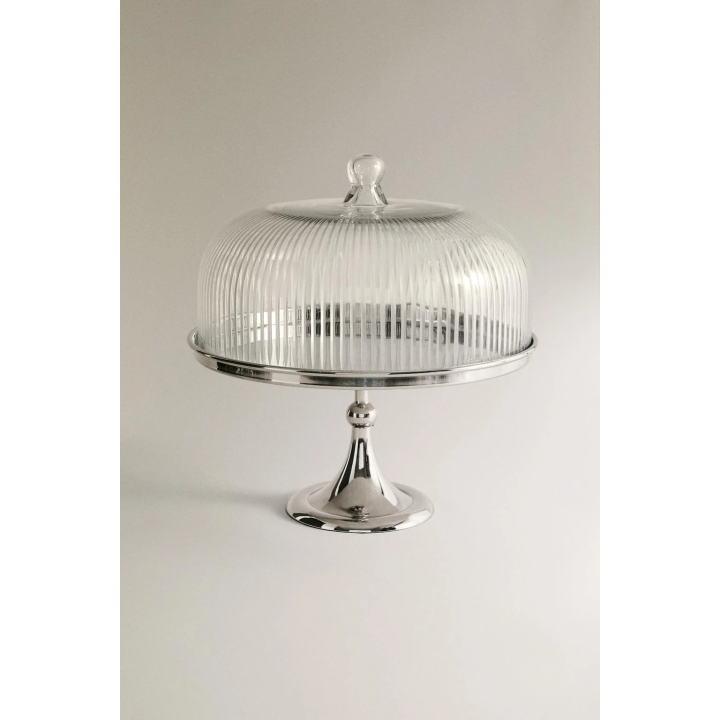 METAL AND GLASS CAKE DISH