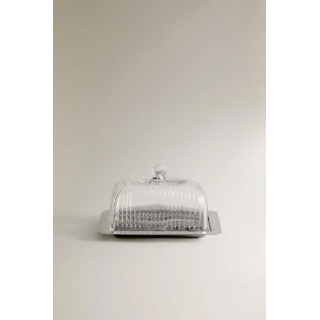 METAL AND GLASS BUTTER DISH