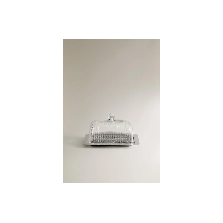 METAL AND GLASS BUTTER DISH