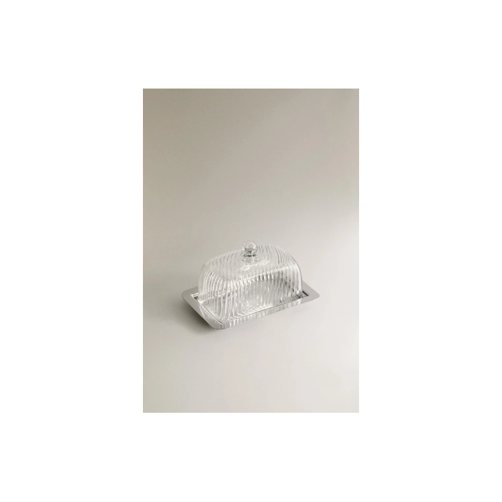METAL AND GLASS BUTTER DISH