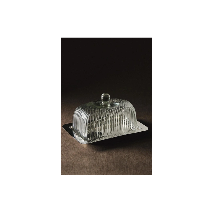 METAL AND GLASS BUTTER DISH