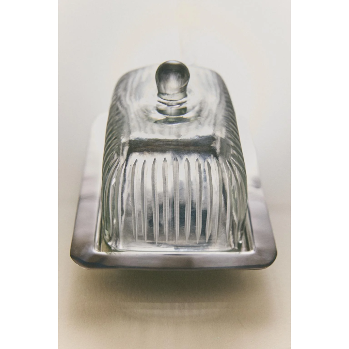 METAL AND GLASS BUTTER DISH