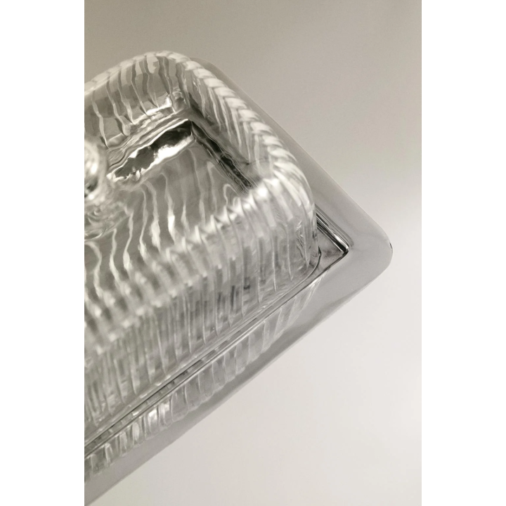 METAL AND GLASS BUTTER DISH