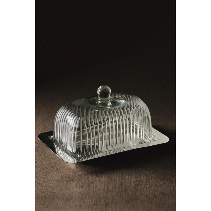 METAL AND GLASS BUTTER DISH