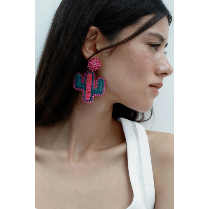 СЕРЬГИ «КАКТУС» СО СТРАЗАМИ И РАФИЕЙ