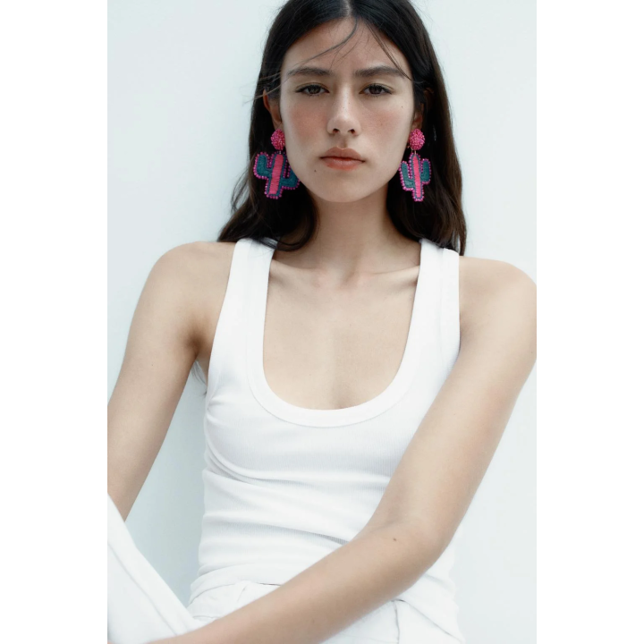 СЕРЬГИ «КАКТУС» СО СТРАЗАМИ И РАФИЕЙ