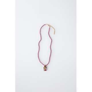 ОЖЕРЕЛЬЕ-ШНУРОК С КЕРАМИЧЕСКИМ ДОМИКОМ