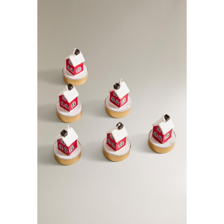 Набор мини-рождественских свечей в виде домиков (набор из 6 штук)