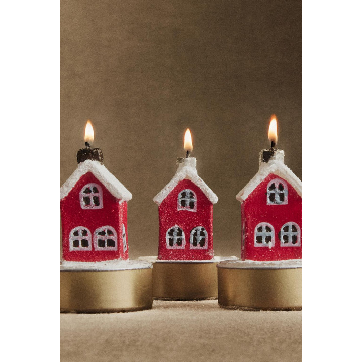 Набор мини-рождественских свечей в виде домиков (набор из 6 штук)