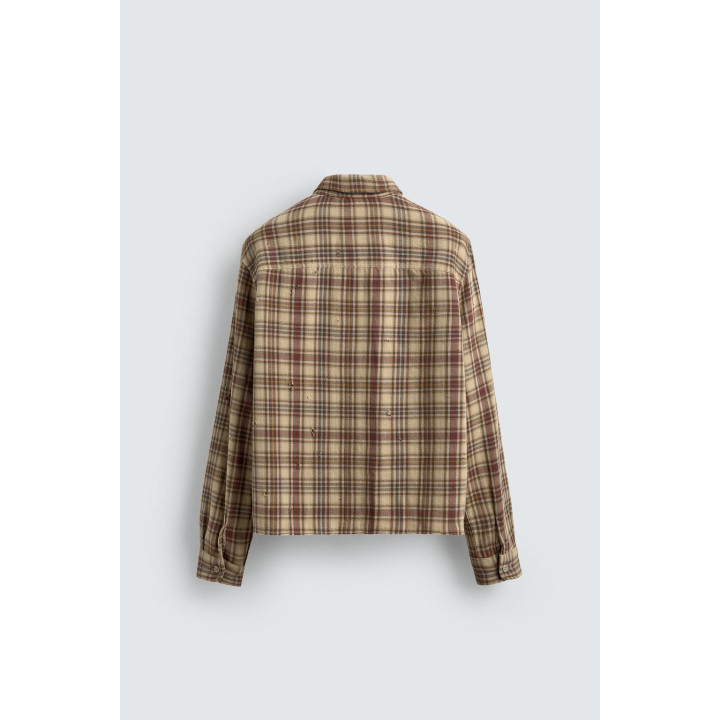 РУБАШКА В КЛЕТКУ С ЭФФЕКТОМ РВАНЫХ ДЕТАЛЕЙ