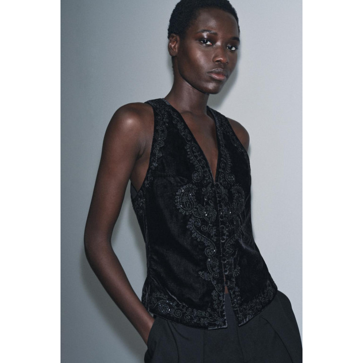 ЖИЛЕТ ИЗ БАРХАТА С ВЫШИВКОЙ — ZW COLLECTION LIMITED EDITION