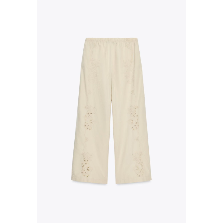 БРЮКИ В ПИЖАМНОМ СТИЛЕ С ВЫШИВКОЙ