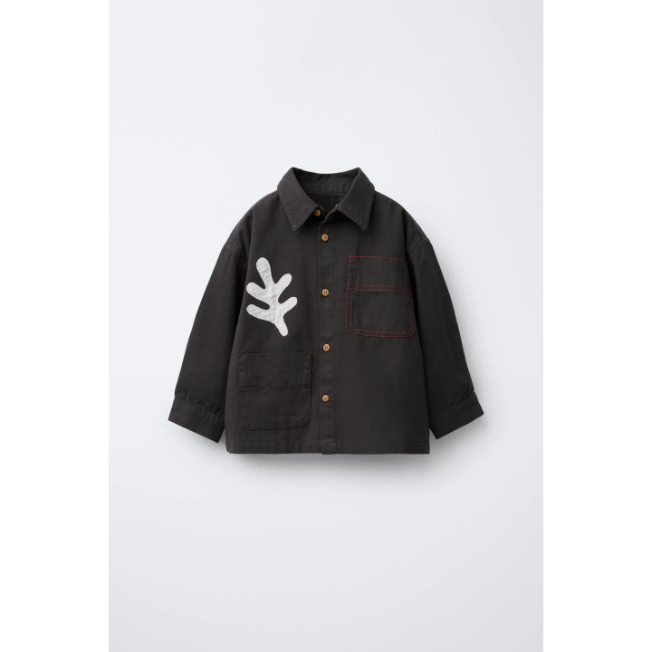 КУРТКА-РУБАШКА С ЛИСТЬЯМИ-НАШИВКАМИ