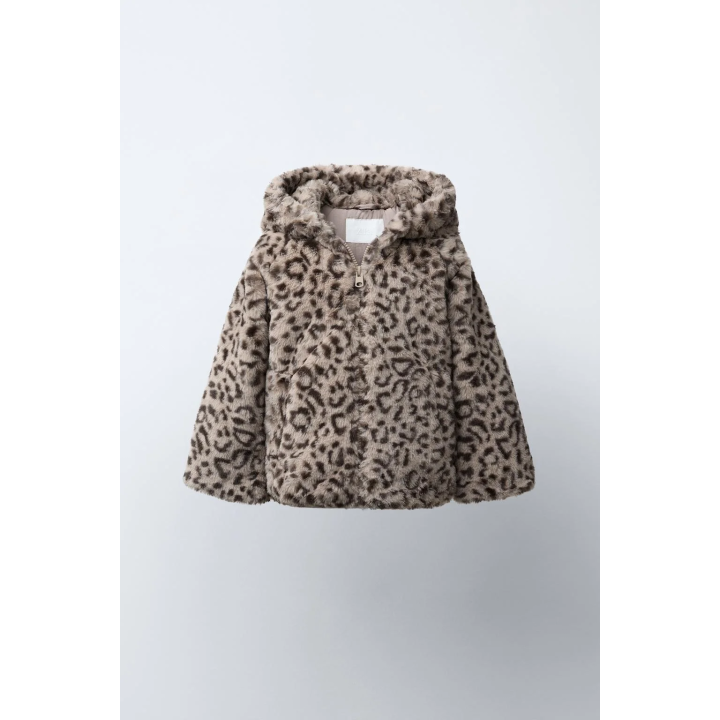 КУРТКА ИЗ ИСКУССТВЕННОГО МЕХА С АНИМАЛИСТИЧЕСКИМ ПРИНТОМ