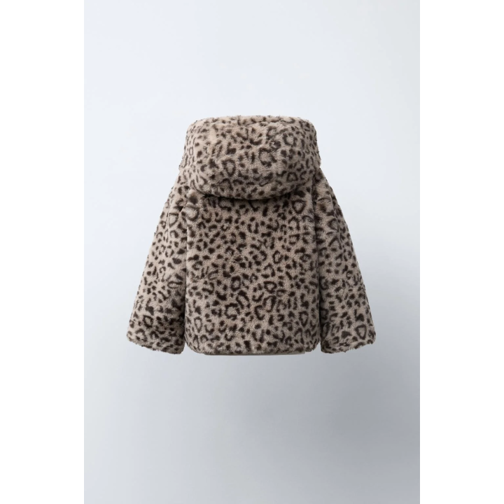 КУРТКА ИЗ ИСКУССТВЕННОГО МЕХА С АНИМАЛИСТИЧЕСКИМ ПРИНТОМ