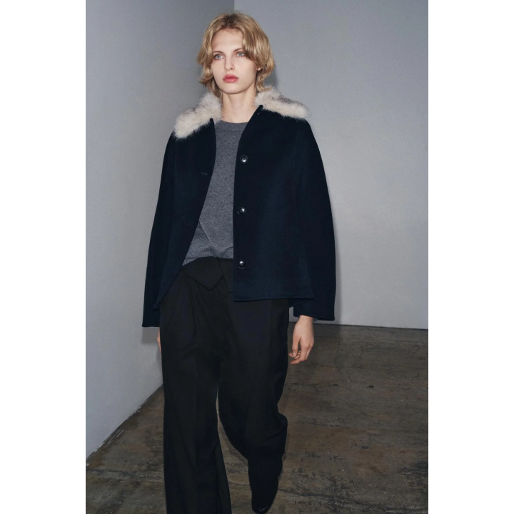 ПАЛЬТО С ВОРОТНИКОМ ИЗ ИСКУССТВЕННОГО МЕХА И ШЕРСТИ — ZW COLLECTION