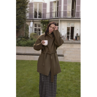 ПАЛЬТО С ВЫСОКИМ ВОРОТНИКОМ ИЗ СМЕСОВОЙ ШЕРСТИ — ZW COLLECTION