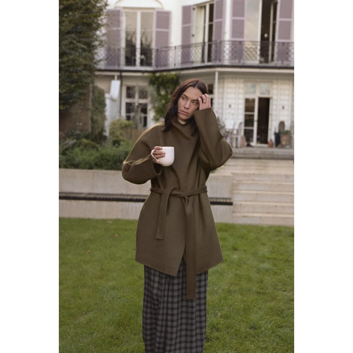 ПАЛЬТО С ВЫСОКИМ ВОРОТНИКОМ ИЗ СМЕСОВОЙ ШЕРСТИ — ZW COLLECTION