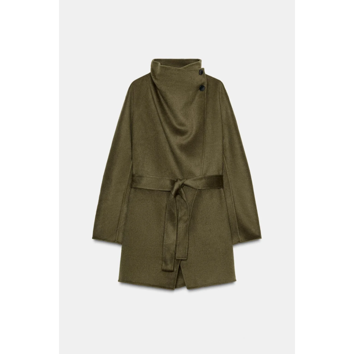 ПАЛЬТО С ВЫСОКИМ ВОРОТНИКОМ ИЗ СМЕСОВОЙ ШЕРСТИ — ZW COLLECTION