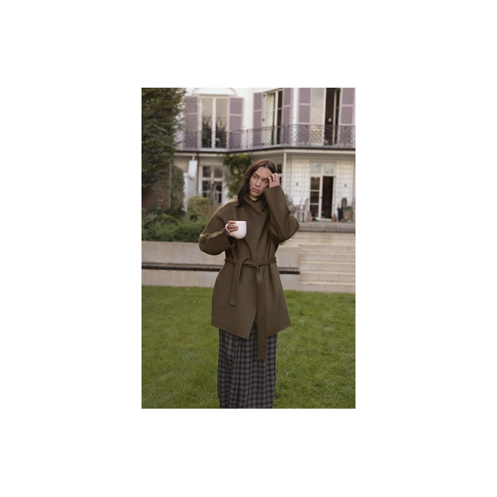 ПАЛЬТО С ВЫСОКИМ ВОРОТНИКОМ ИЗ СМЕСОВОЙ ШЕРСТИ — ZW COLLECTION