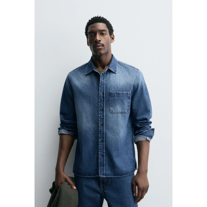 ДЖИНСОВАЯ РУБАШКА С ЭФФЕКТОМ ПОТЕРТОСТИ